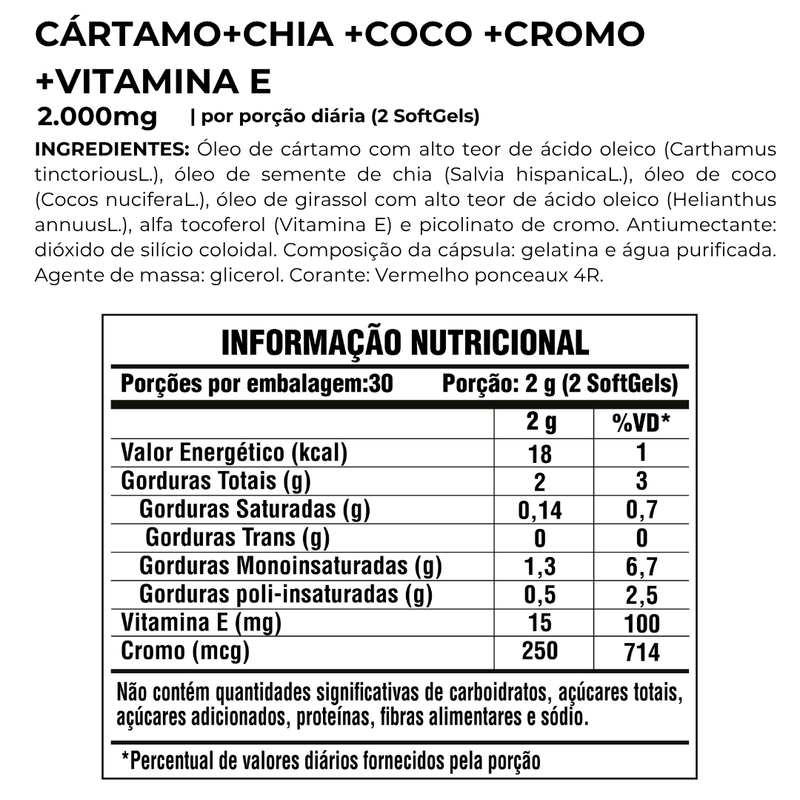 Cártamo + Chia + Coco + Cromo + Vitamina E Sunfood 2000mg 60softgels