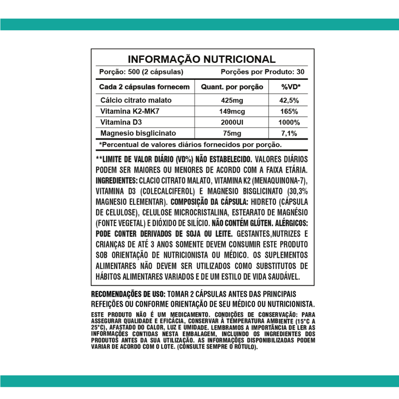 Cálcio Citrato Malato + Vit K2 Sunfood 500mg 60Caps