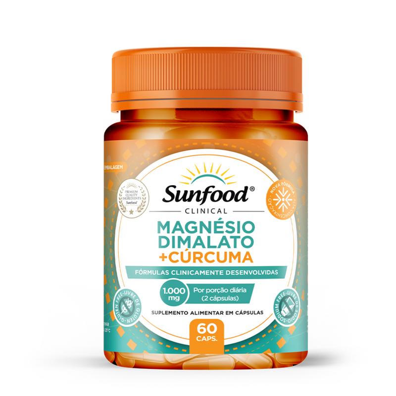 Magnésio Dimalato + Cúrcuma Sunfood 1000mg 60Caps