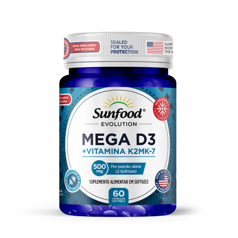 Mega D3 + Vitamina K2MK-7 Sunfood 500mg 60Softgels
