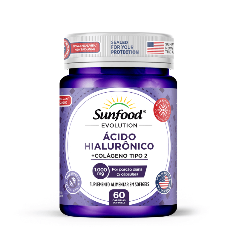 Ácido Hialurônico Colágeno Tipo 2 Sunfood 1000mg 60Softgels