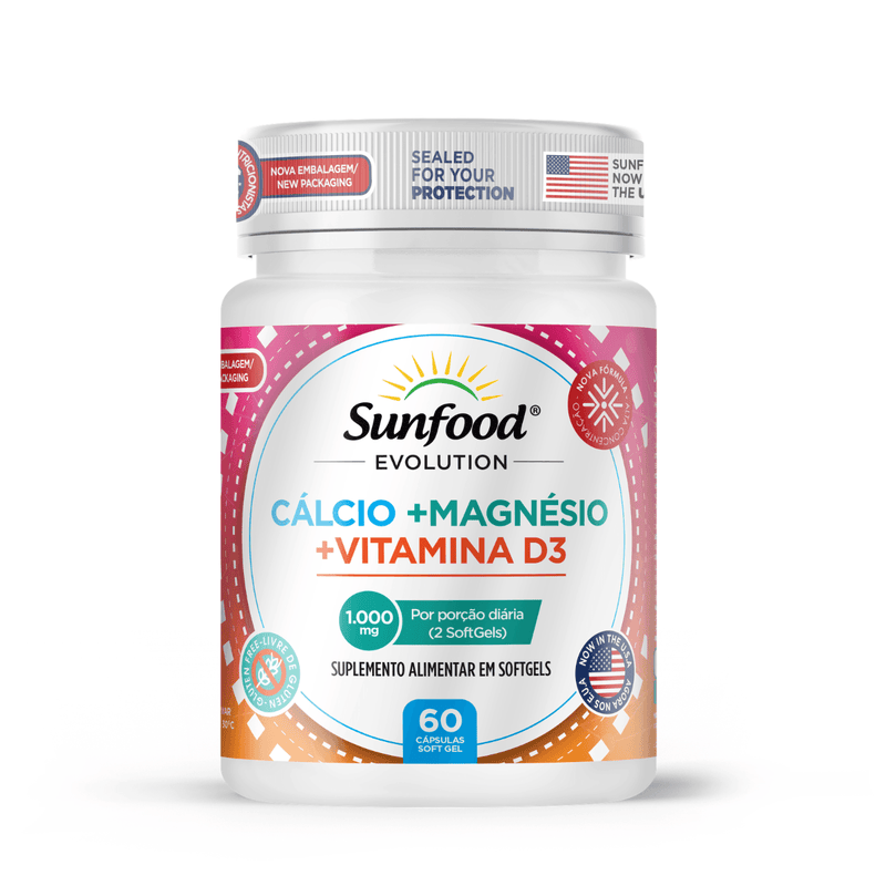 Cálcio + Magnésio + VitaminaD3 Sunfood 1000mg 60softgel