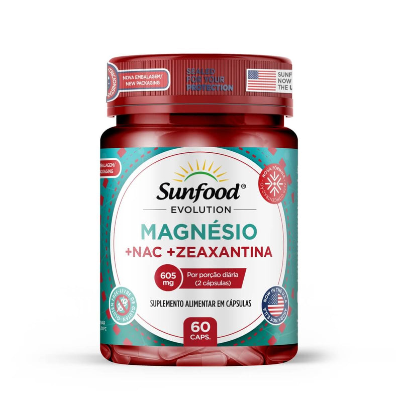 Magnésio + NAC + Zeaxantina 605mg Sunfood 60Caps