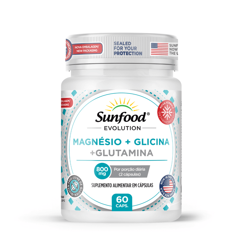 Magnésio +Glicina +Glutamina Sunfood 800mg 60Caps
