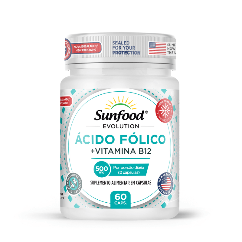 Ácido Fólico + Vitamina B12 Sunfood 500mg 60Caps